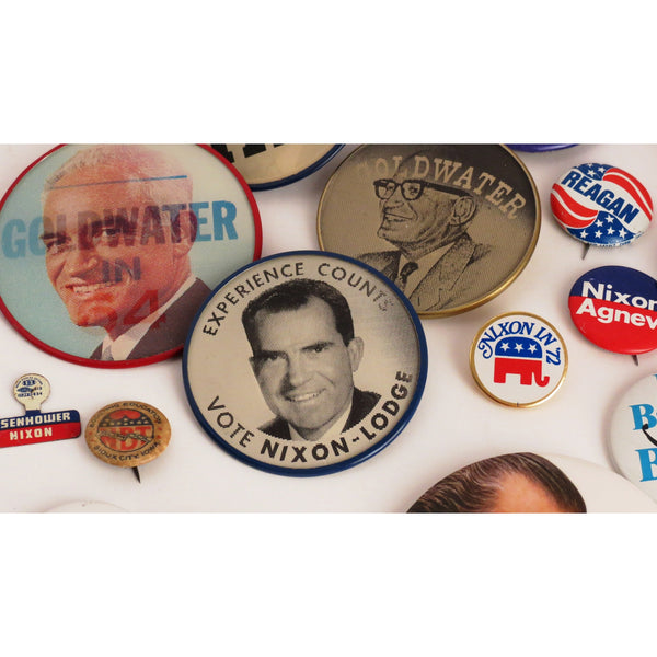 Vintage Large Lot Of Political Pinback Foldback Buttons Goldwater