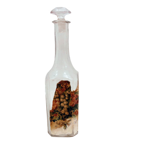 Antique WALKERS COCO-NUT OIL bottle, floral paper label c 1920s